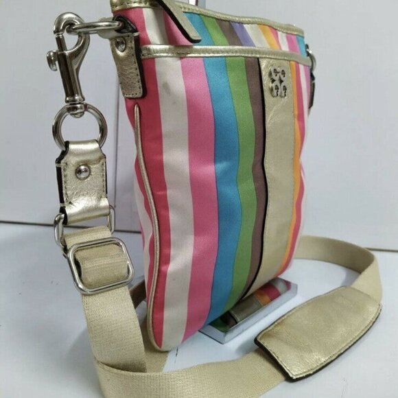 Coach Julia Legacy Striped Signature + Leather Crossbody Swingpack Purse - Picture 5 of 13